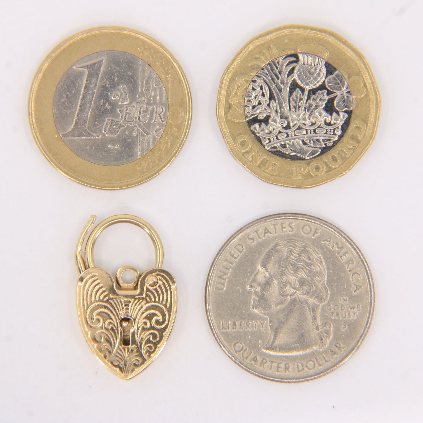 Vintage 9ct Yellow Gold Hallmarked Engraved Heart Padlock Charm Pendant Gift