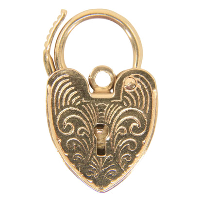 Vintage 9ct Yellow Gold Hallmarked Engraved Heart Padlock Charm Pendant Gift