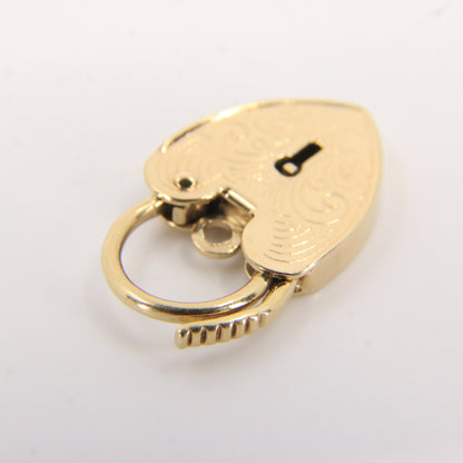 Vintage 9ct Yellow Gold Hallmarked Engraved Heart Padlock Charm Pendant Gift