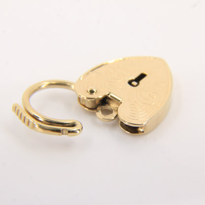 Vintage 9ct Yellow Gold Hallmarked Engraved Heart Padlock Charm Pendant Gift