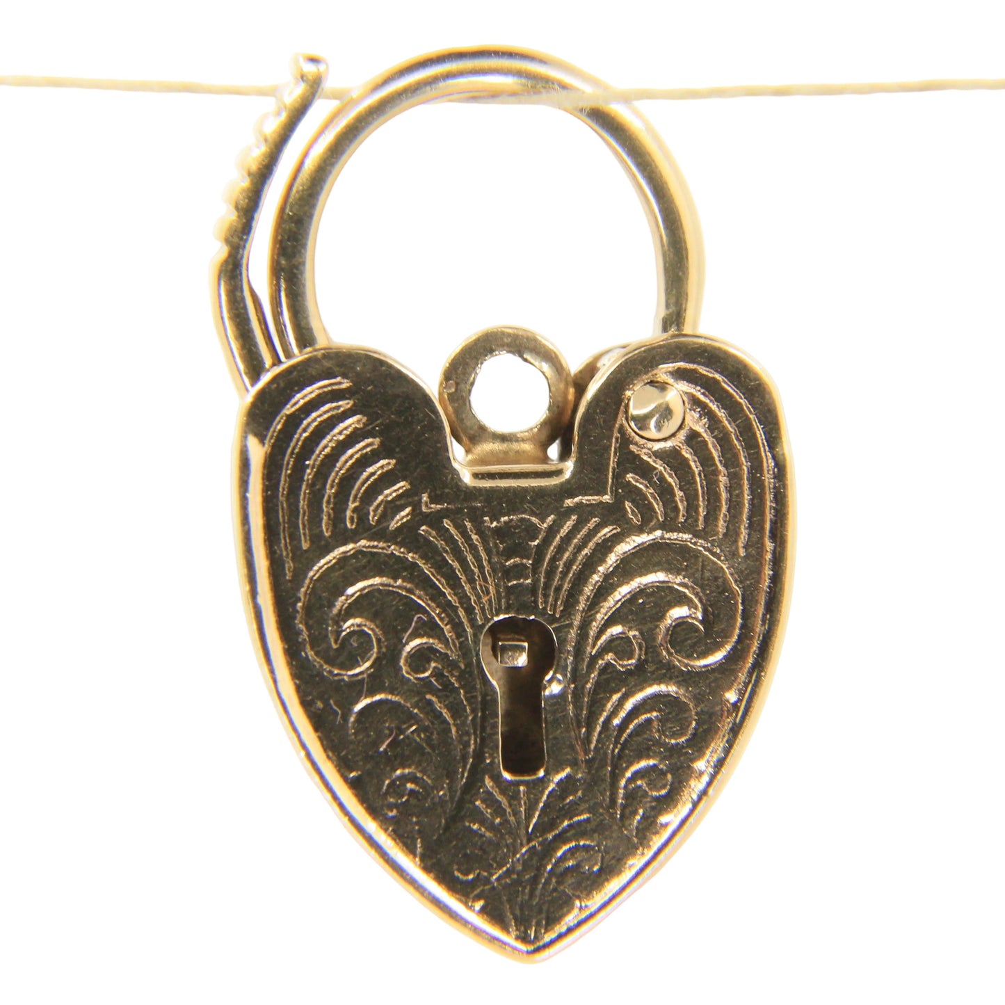 Vintage 9ct Yellow Gold Hallmarked Engraved Heart Padlock Charm Pendant Gift