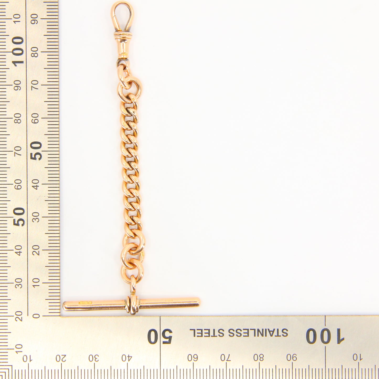 Antique 9ct Rose Gold Albert 3.75 inch T Bar Chain Birmingham 1892 Pendant Necklace Extender