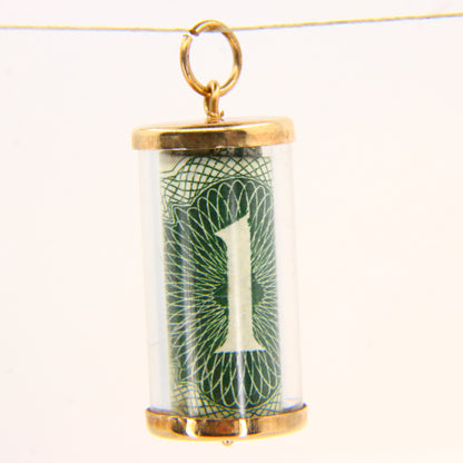 Vintage 9ct Break Glass Money Charm – Yellow Gold British Pound Note Pendant