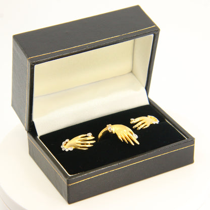 Vintage 18ct Gold Hand Jewellery Diamond Set 18 Carat Hands Hallmarked Boxed