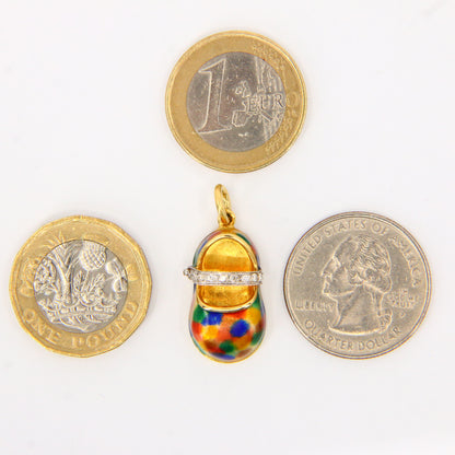 Vintage 18K Gold Baby Shoe Pendant – Diamond & Enamel Charm Gift