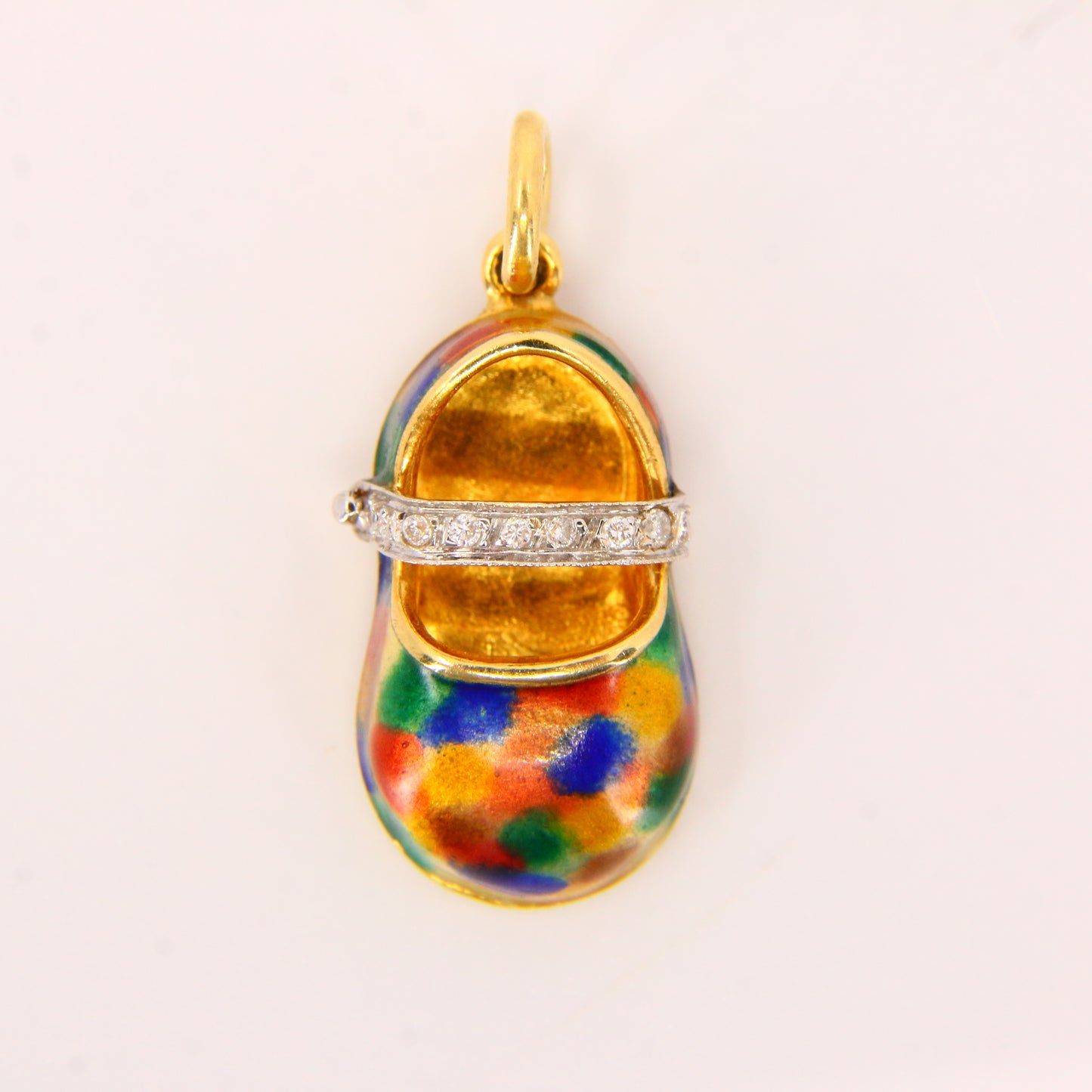 Vintage 18K Gold Baby Shoe Pendant – Diamond & Enamel Charm Gift