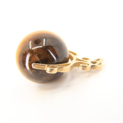 Vintage 9ct Hallmarked Gold Tiger’s Eye Spinner Charm Pendant Yellow Gold