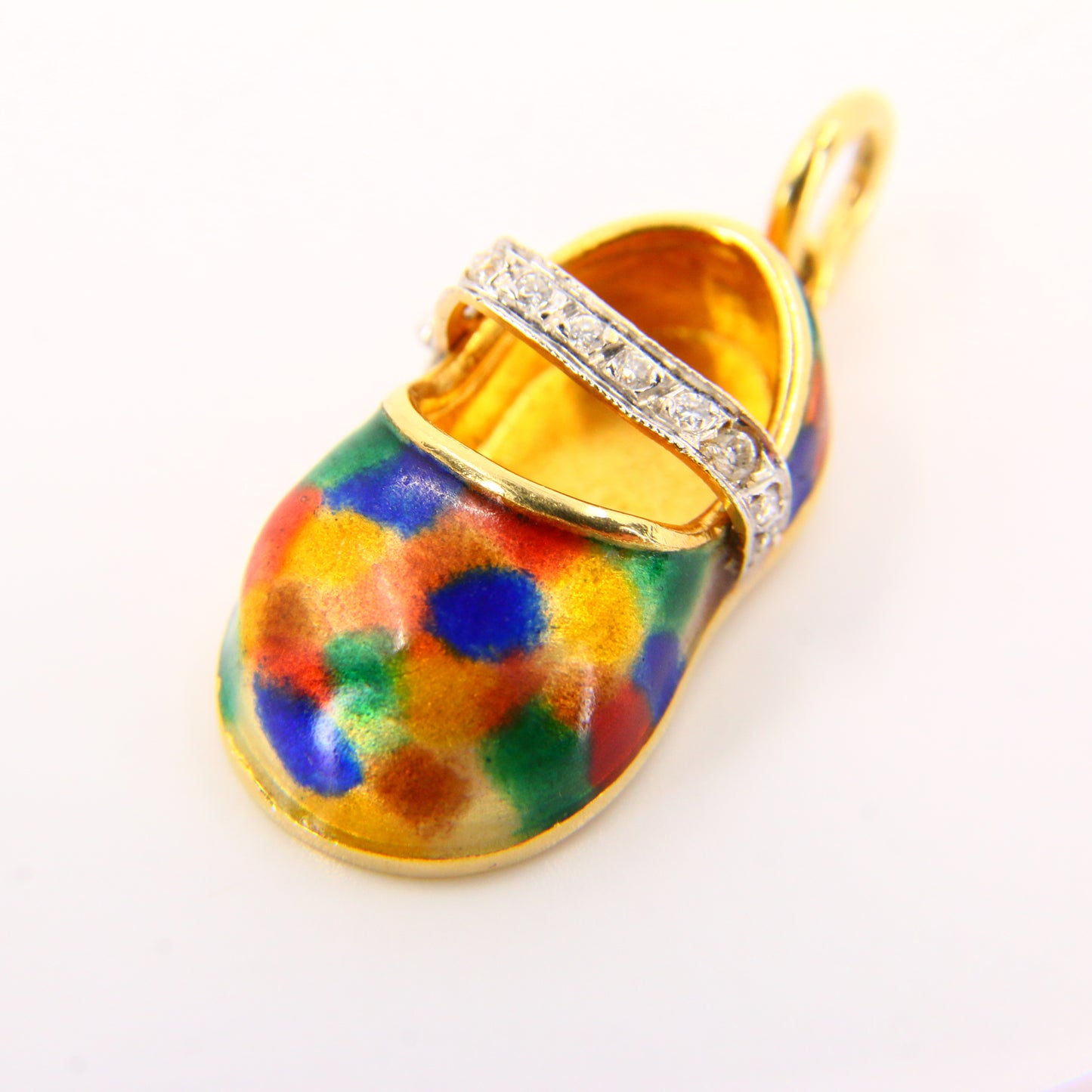 Vintage 18K Gold Baby Shoe Pendant – Diamond & Enamel Charm Gift