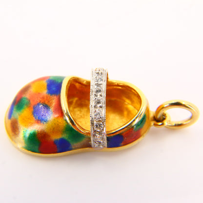 Vintage 18K Gold Baby Shoe Pendant – Diamond & Enamel Charm Gift