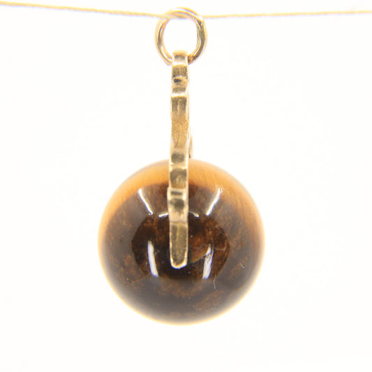 Vintage 9ct Hallmarked Gold Tiger’s Eye Spinner Charm Pendant Yellow Gold