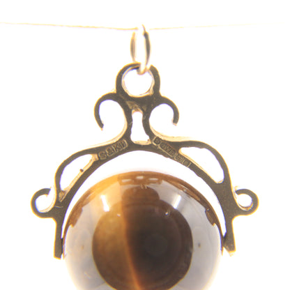 Vintage 9ct Hallmarked Gold Tiger’s Eye Spinner Charm Pendant Yellow Gold