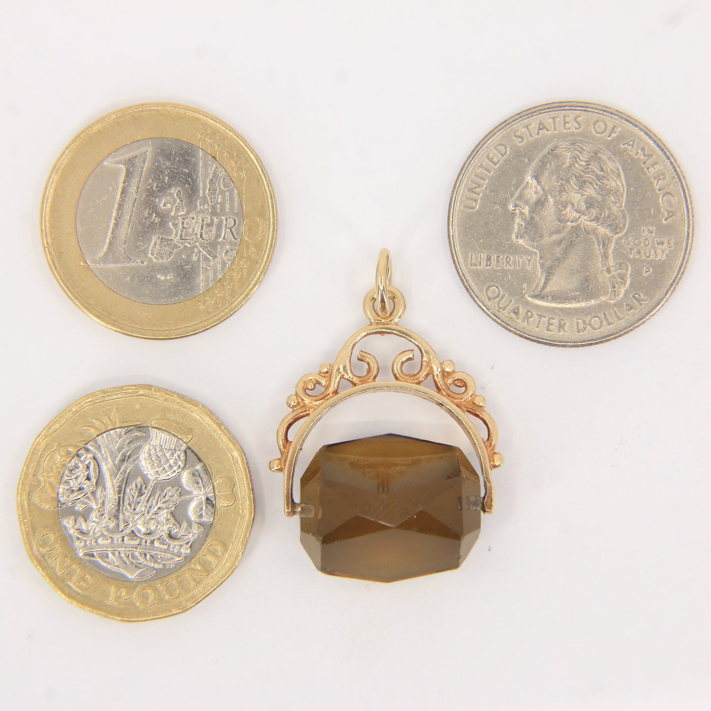 Vintage 9ct Hallmarked Gold Smokey Quartz Spinner Pendant Charm Yellow Gold