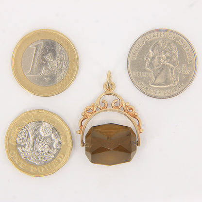 Vintage 9ct Hallmarked Gold Smokey Quartz Spinner Pendant Charm Yellow Gold