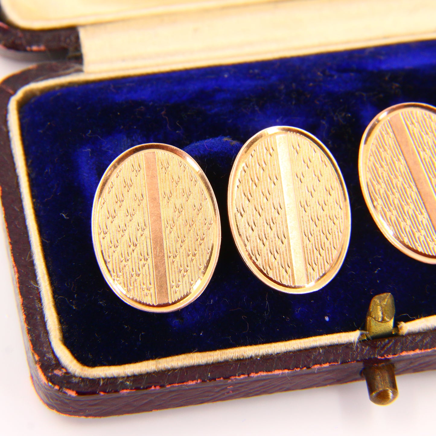 Vintage 9ct Engine Turned Cufflinks Yellow Gold Hallmarked Set Boxed Gift