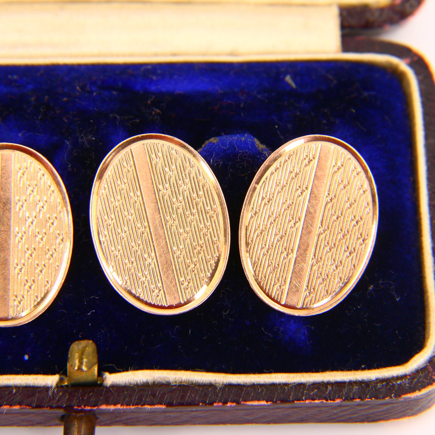 Vintage 9ct Engine Turned Cufflinks Yellow Gold Hallmarked Set Boxed Gift