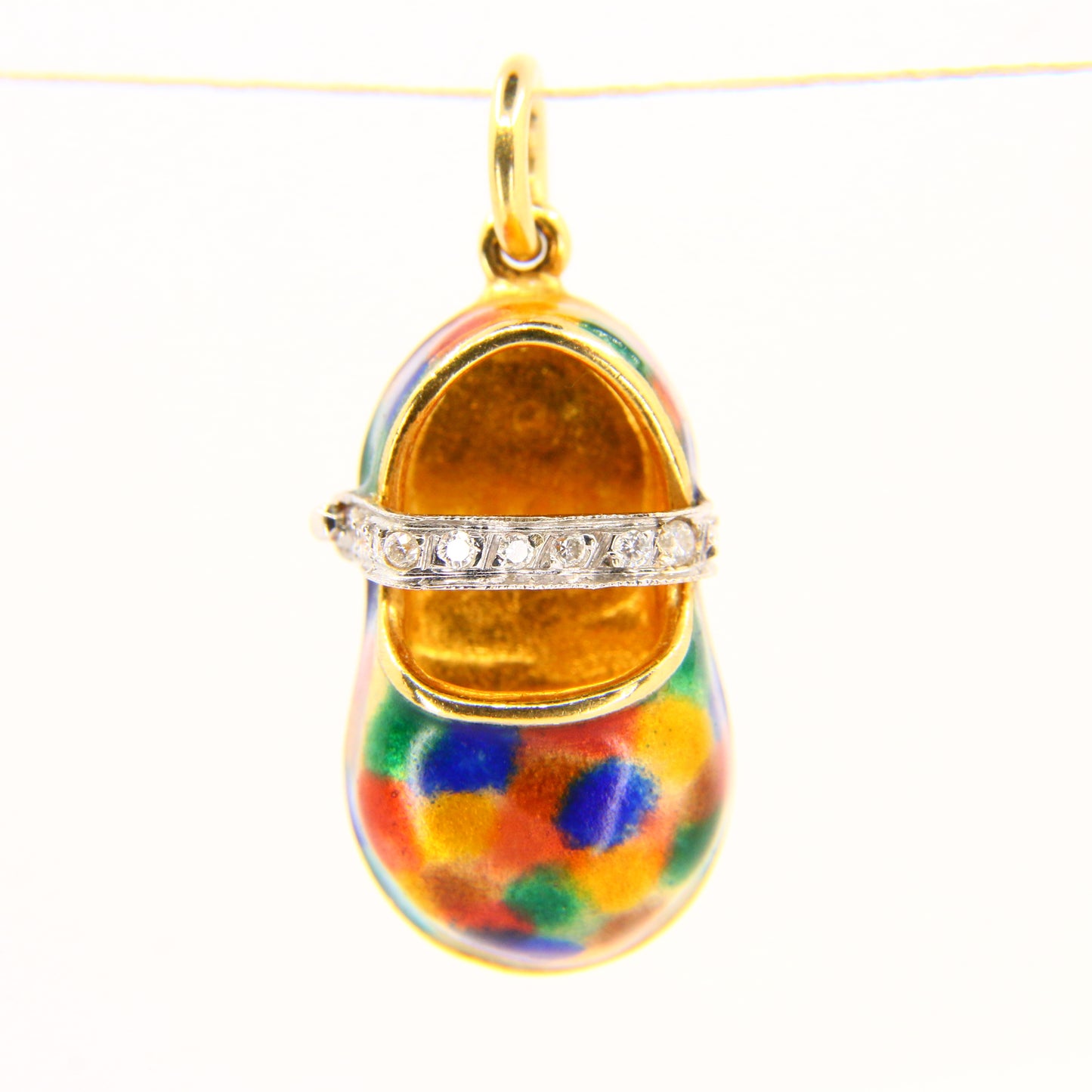 Vintage 18K Gold Baby Shoe Pendant – Diamond & Enamel Charm Gift