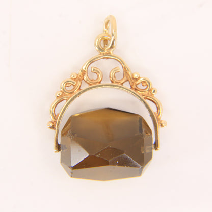 Vintage 9ct Hallmarked Gold Smokey Quartz Spinner Pendant Charm Yellow Gold