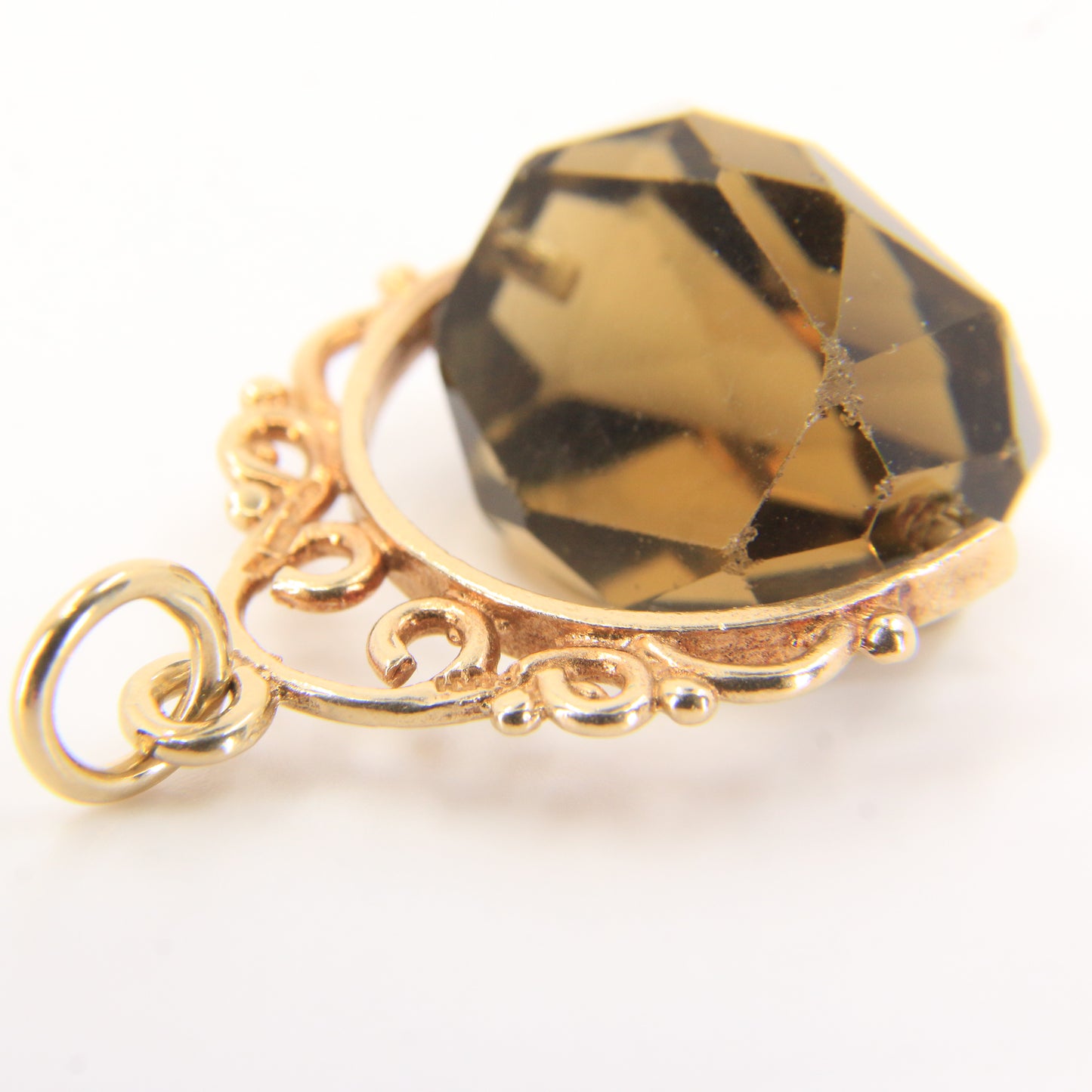 Vintage 9ct Hallmarked Gold Smokey Quartz Spinner Pendant Charm Yellow Gold