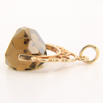 Vintage 9ct Hallmarked Gold Smokey Quartz Spinner Pendant Charm Yellow Gold