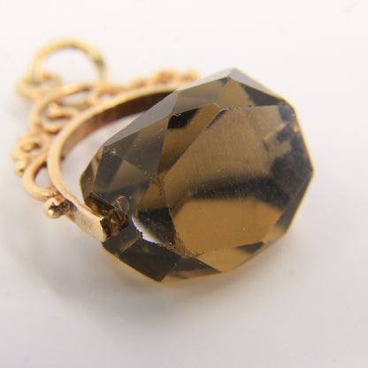 Vintage 9ct Hallmarked Gold Smokey Quartz Spinner Pendant Charm Yellow Gold