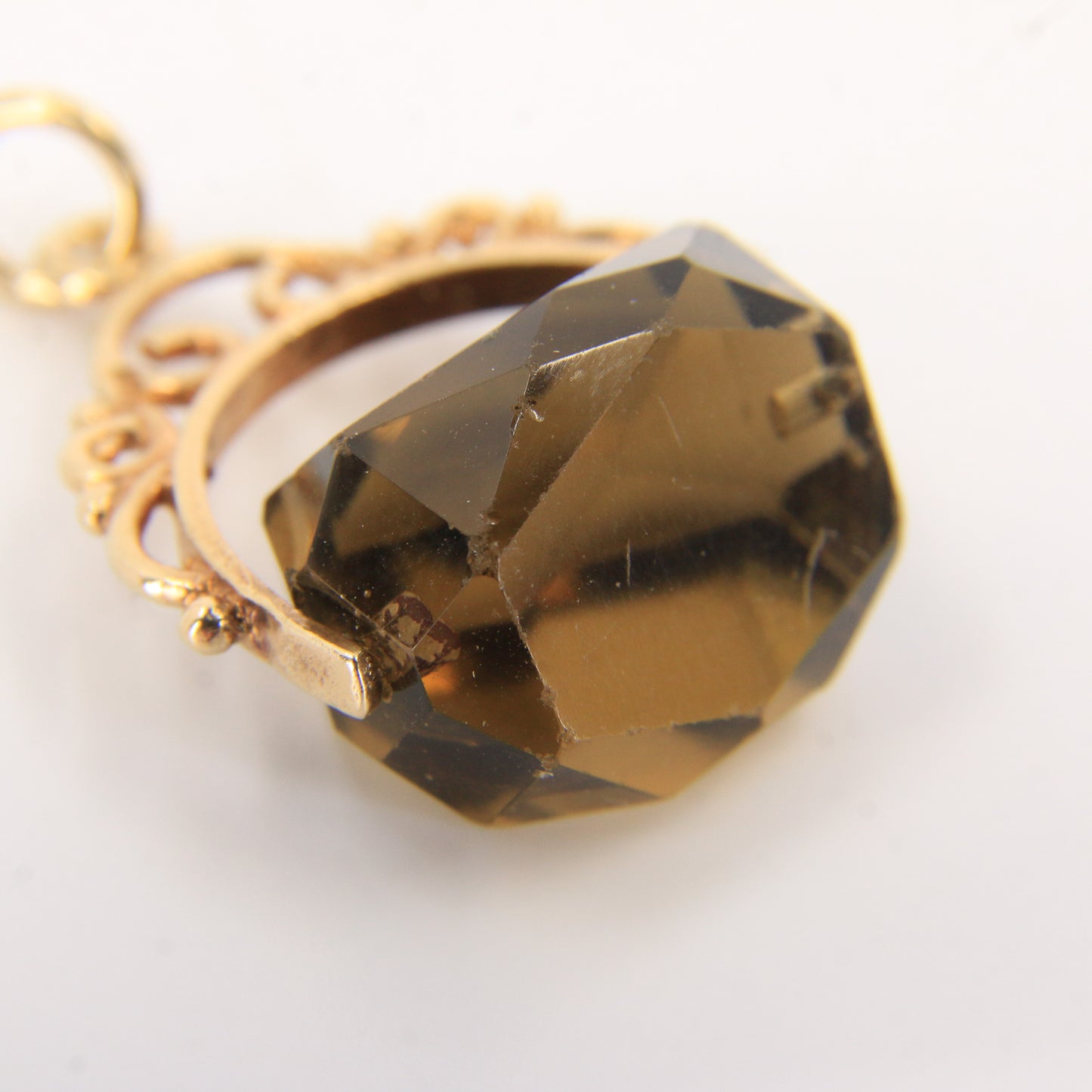 Vintage 9ct Hallmarked Gold Smokey Quartz Spinner Pendant Charm Yellow Gold