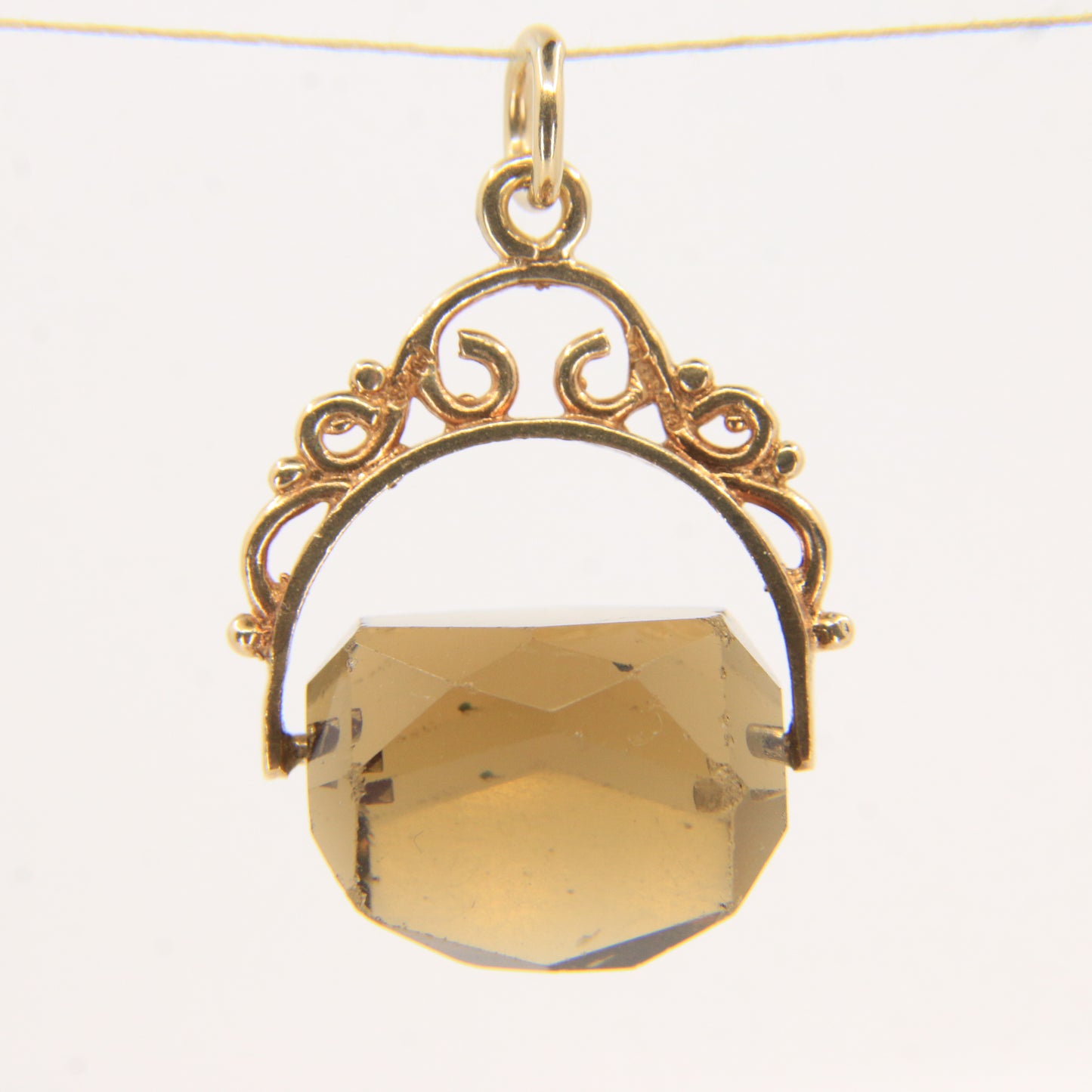 Vintage 9ct Hallmarked Gold Smokey Quartz Spinner Pendant Charm Yellow Gold