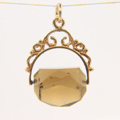 Vintage 9ct Hallmarked Gold Smokey Quartz Spinner Pendant Charm Yellow Gold