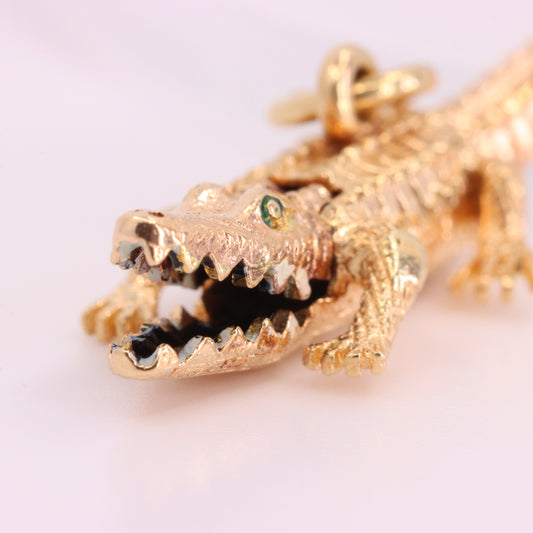 Vintage 9ct Hallmarked Gold Crocodile Pendant Articulated Safari Charm Gift
