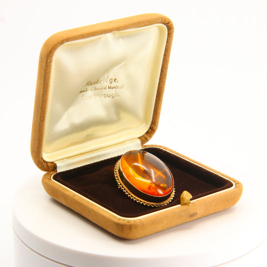 Vintage Amber Brooch 9 Carat Yellow Gold Brooch Pendant Hallmarked