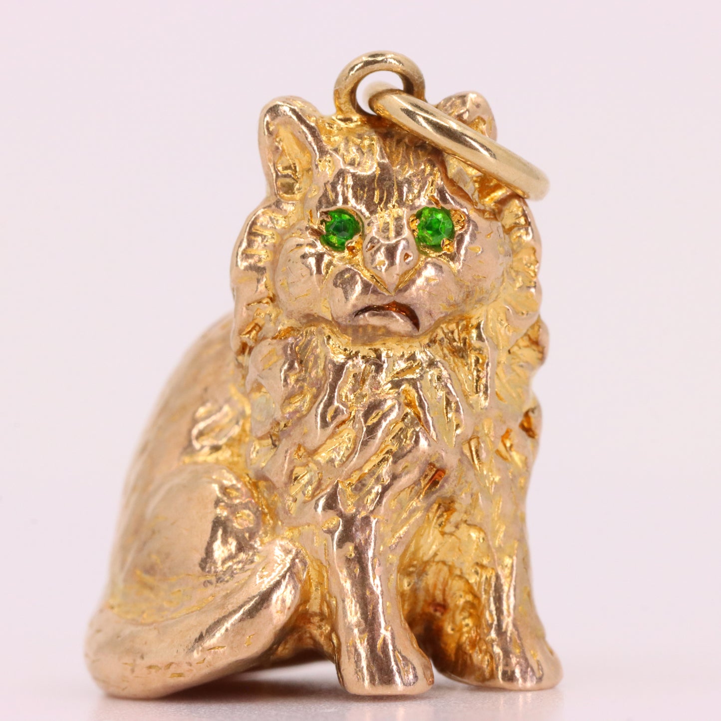 Vintage 9ct Hallmarked Gold Green Eyed Cat Charm Pendant Feline Animal Gift