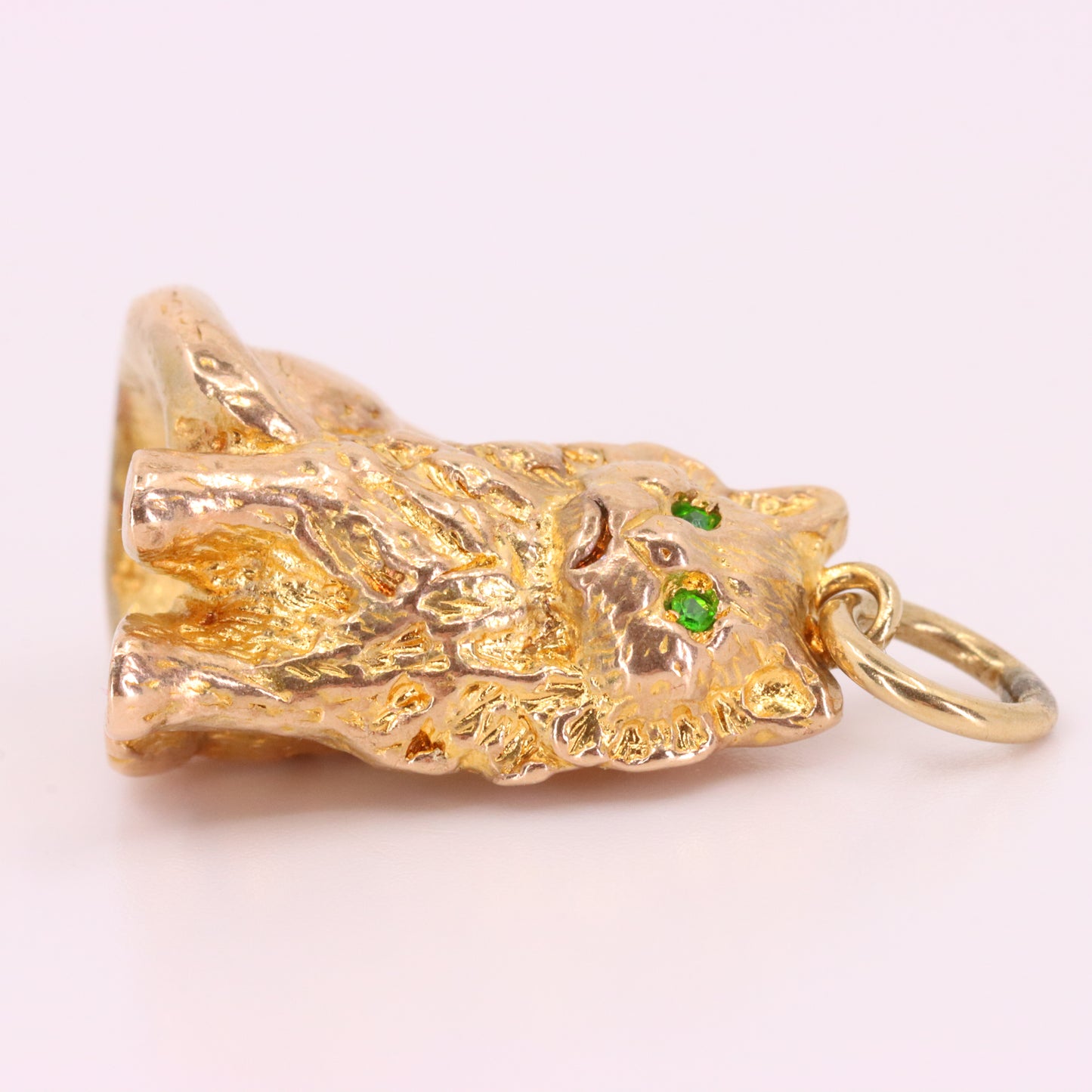 Vintage 9ct Hallmarked Gold Green Eyed Cat Charm Pendant Feline Animal Gift