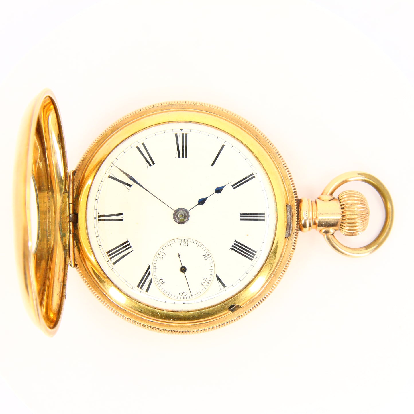 Antique 14K Gold Plated Half Hunter Pocket Watch Lever Brothers 1887 USA Keyless Wind Boxed Gift