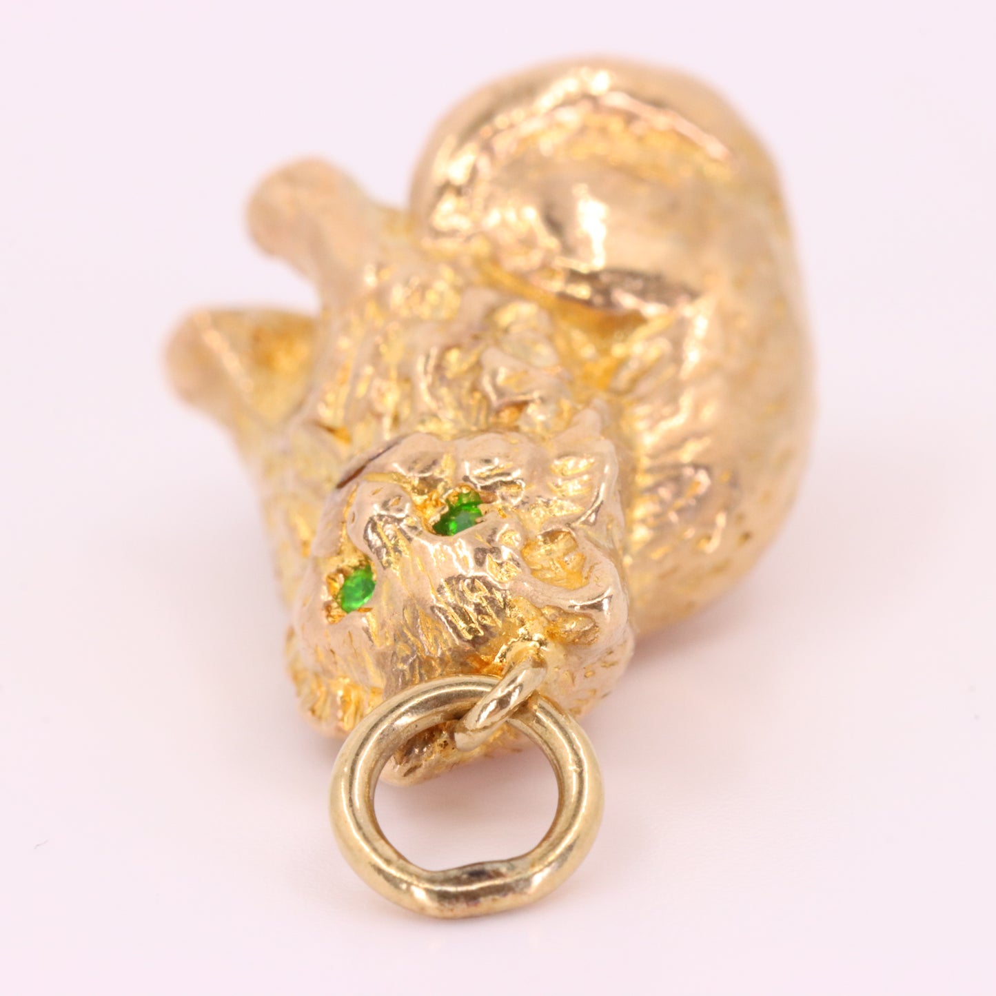 Vintage 9ct Hallmarked Gold Green Eyed Cat Charm Pendant Feline Animal Gift