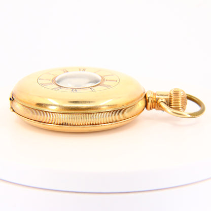 Antique 14K Gold Plated Half Hunter Pocket Watch Lever Brothers 1887 USA Keyless Wind Boxed Gift