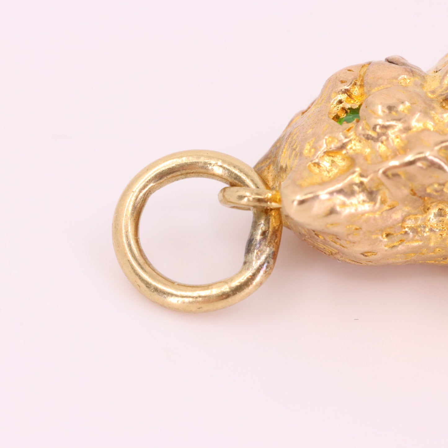 Vintage 9ct Hallmarked Gold Green Eyed Cat Charm Pendant Feline Animal Gift