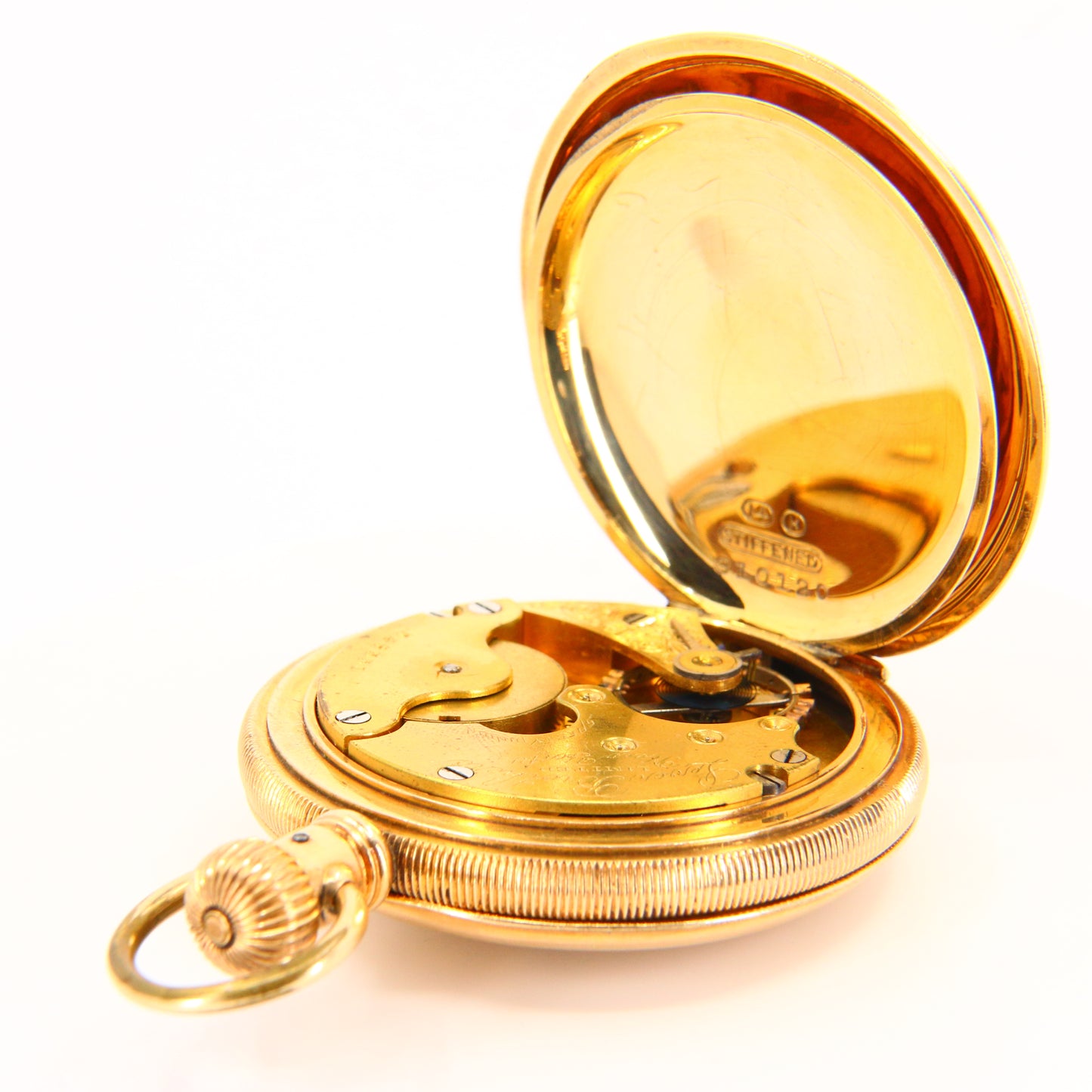 Antique 14K Gold Plated Half Hunter Pocket Watch Lever Brothers 1887 USA Keyless Wind Boxed Gift