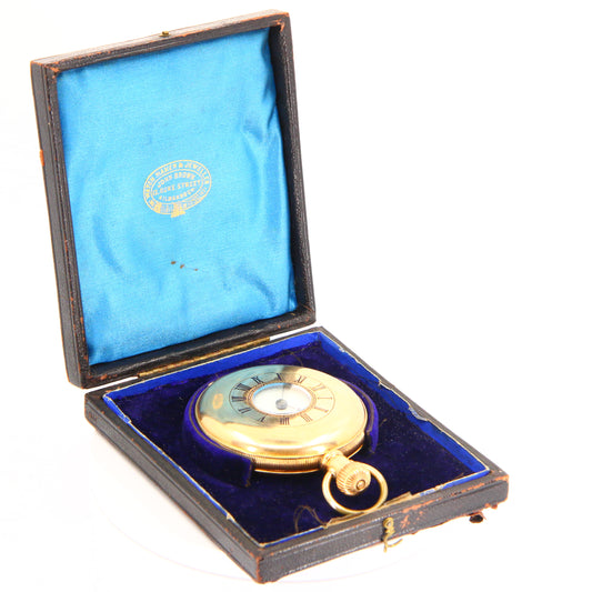 Antique 14K Gold Plated Half Hunter Pocket Watch Lever Brothers 1887 USA Keyless Wind Boxed Gift