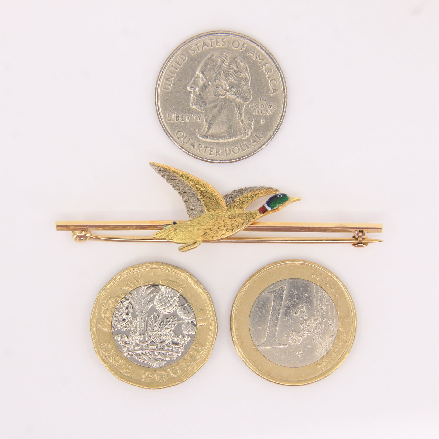 Vintage 18ct Yellow Gold Enamel Pheasant Brooch Boxed Bird Jewellery Gift