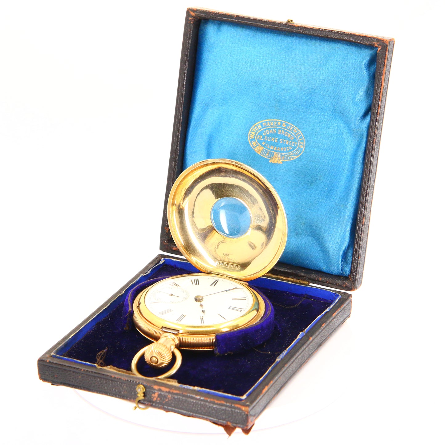 Antique 14K Gold Plated Half Hunter Pocket Watch Lever Brothers 1887 USA Keyless Wind Boxed Gift