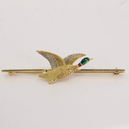 Vintage 18ct Yellow Gold Enamel Pheasant Brooch Boxed Bird Jewellery Gift