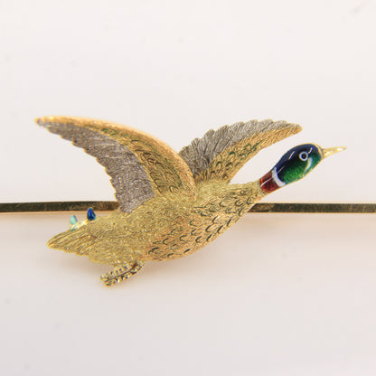 Vintage 18ct Yellow Gold Enamel Pheasant Brooch Boxed Bird Jewellery Gift