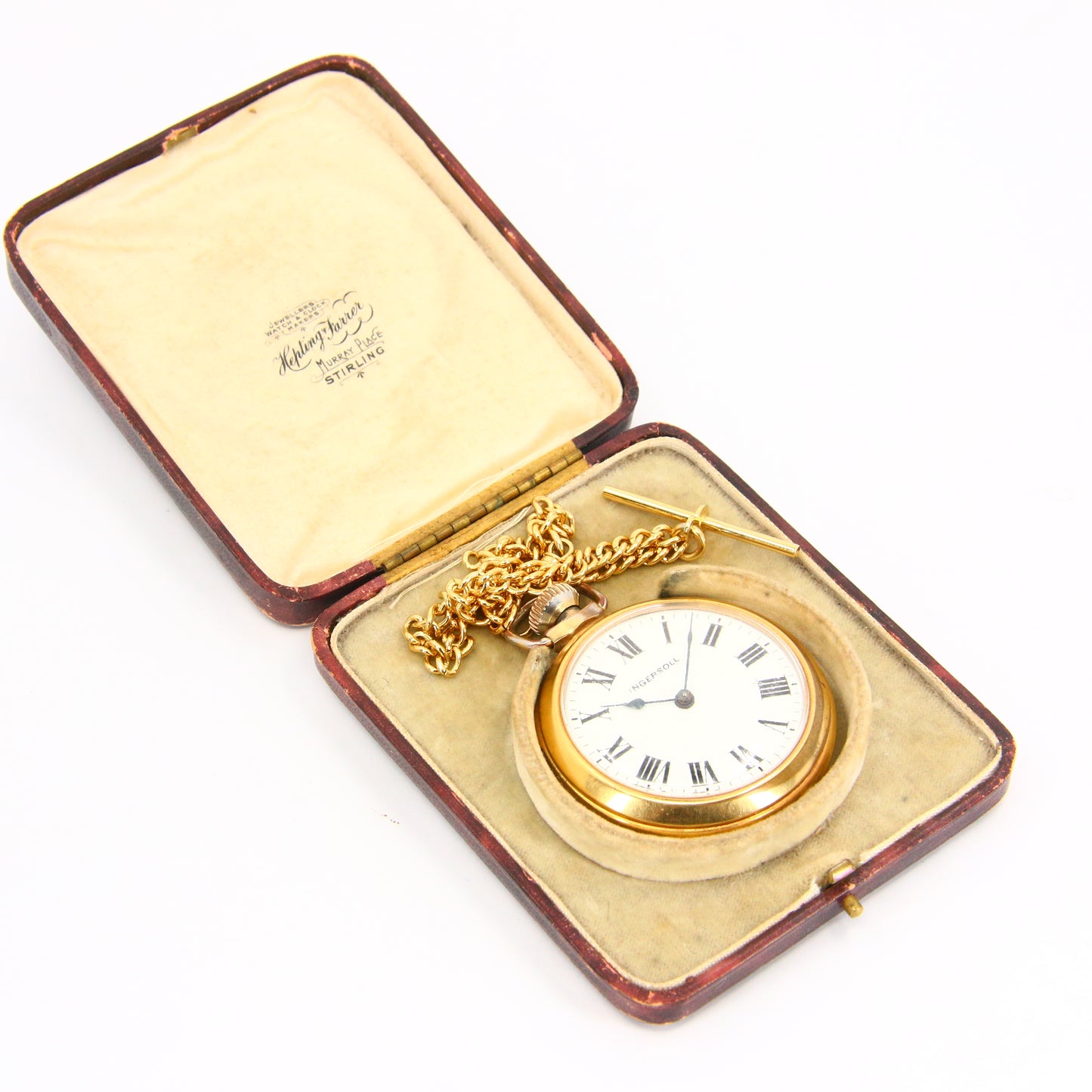 Vintage Ingersoll Rolled Gold Pocket Watch with Albert Boxed Running Gift