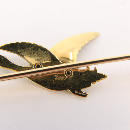 Vintage 18ct Yellow Gold Enamel Pheasant Brooch Boxed Bird Jewellery Gift