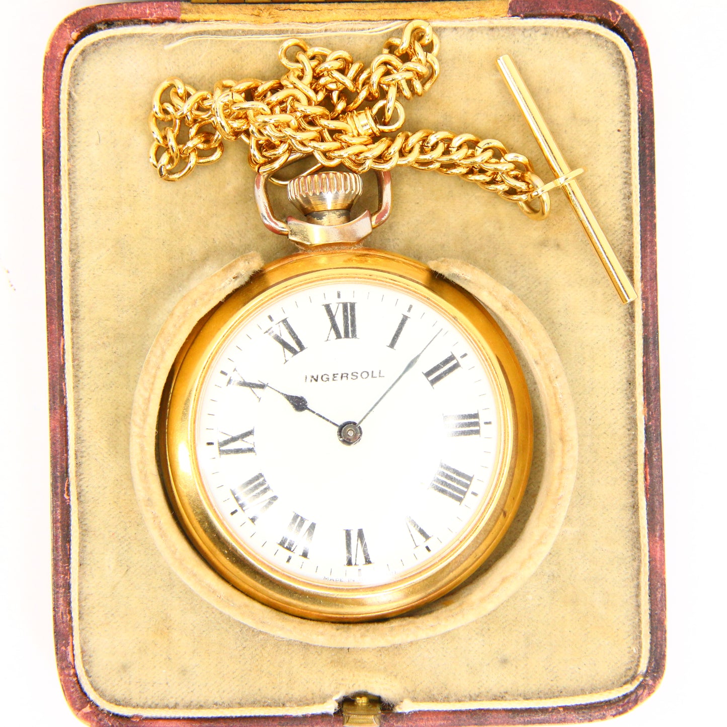 Vintage Ingersoll Rolled Gold Pocket Watch with Albert Boxed Running Gift