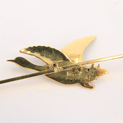 Vintage 18ct Yellow Gold Enamel Pheasant Brooch Boxed Bird Jewellery Gift