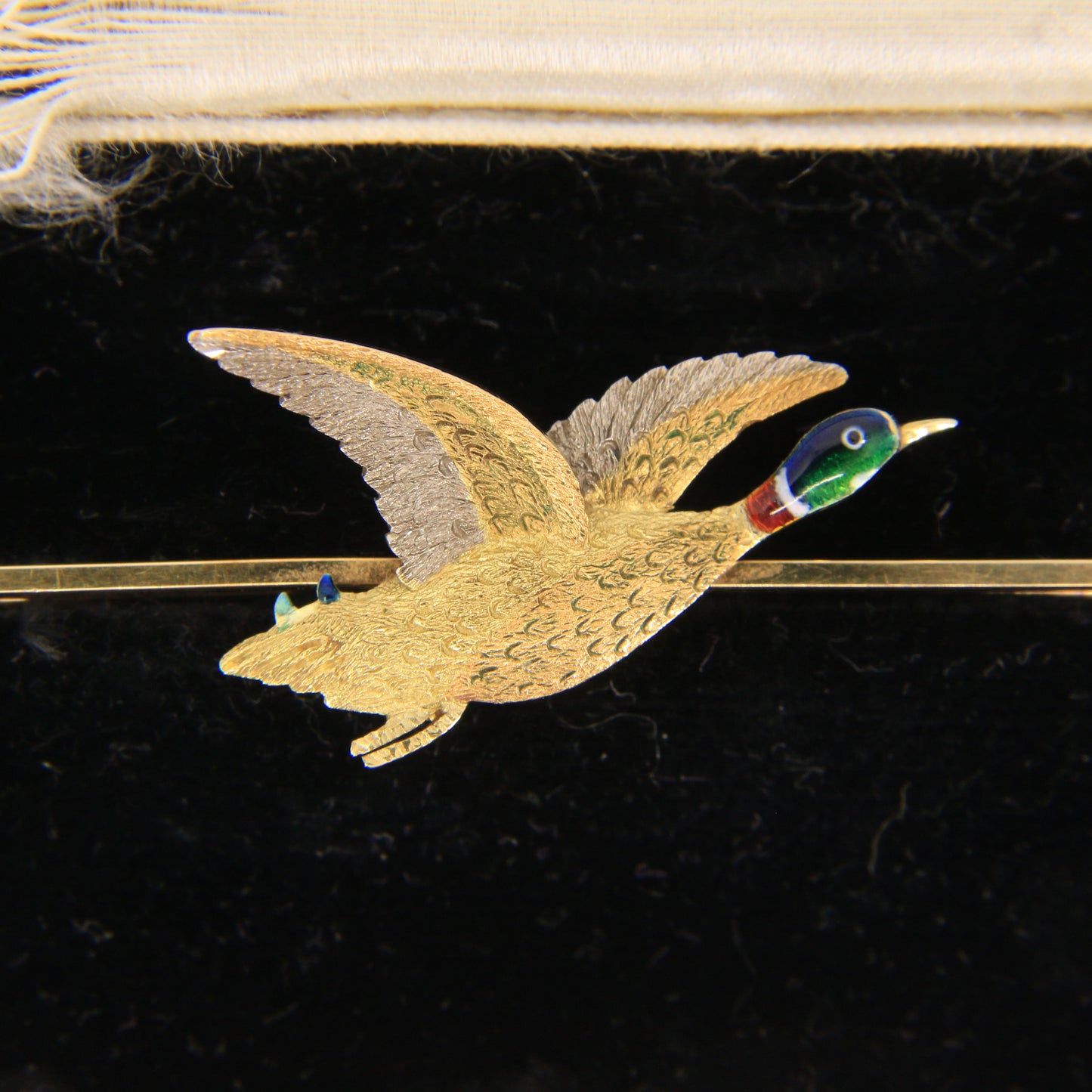 Vintage 18ct Yellow Gold Enamel Pheasant Brooch Boxed Bird Jewellery Gift