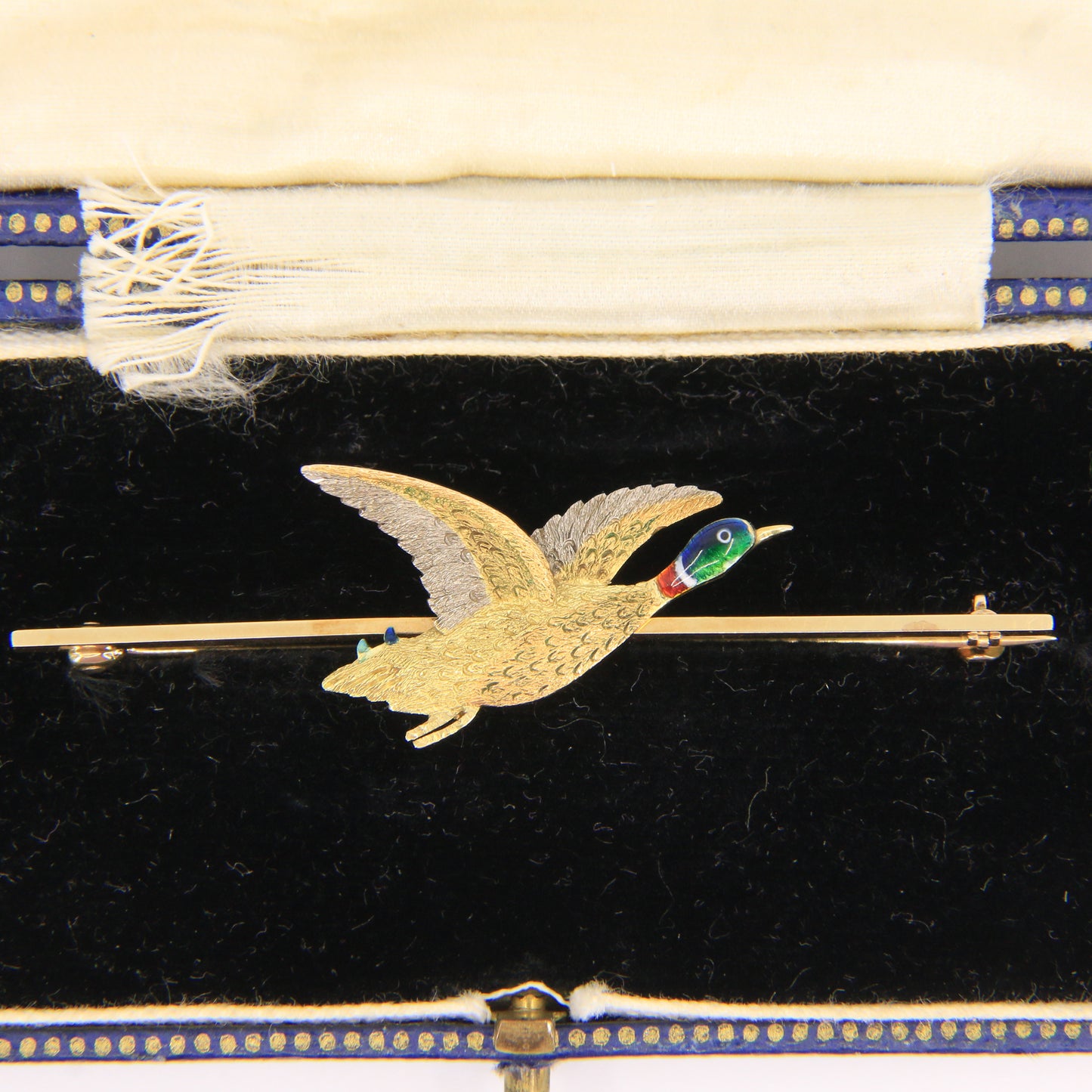 Vintage 18ct Yellow Gold Enamel Pheasant Brooch Boxed Bird Jewellery Gift