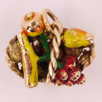 Vintage 9ct Hallmarked Gold Enamel Fruit Basket Charm Pendant Collectible Gift