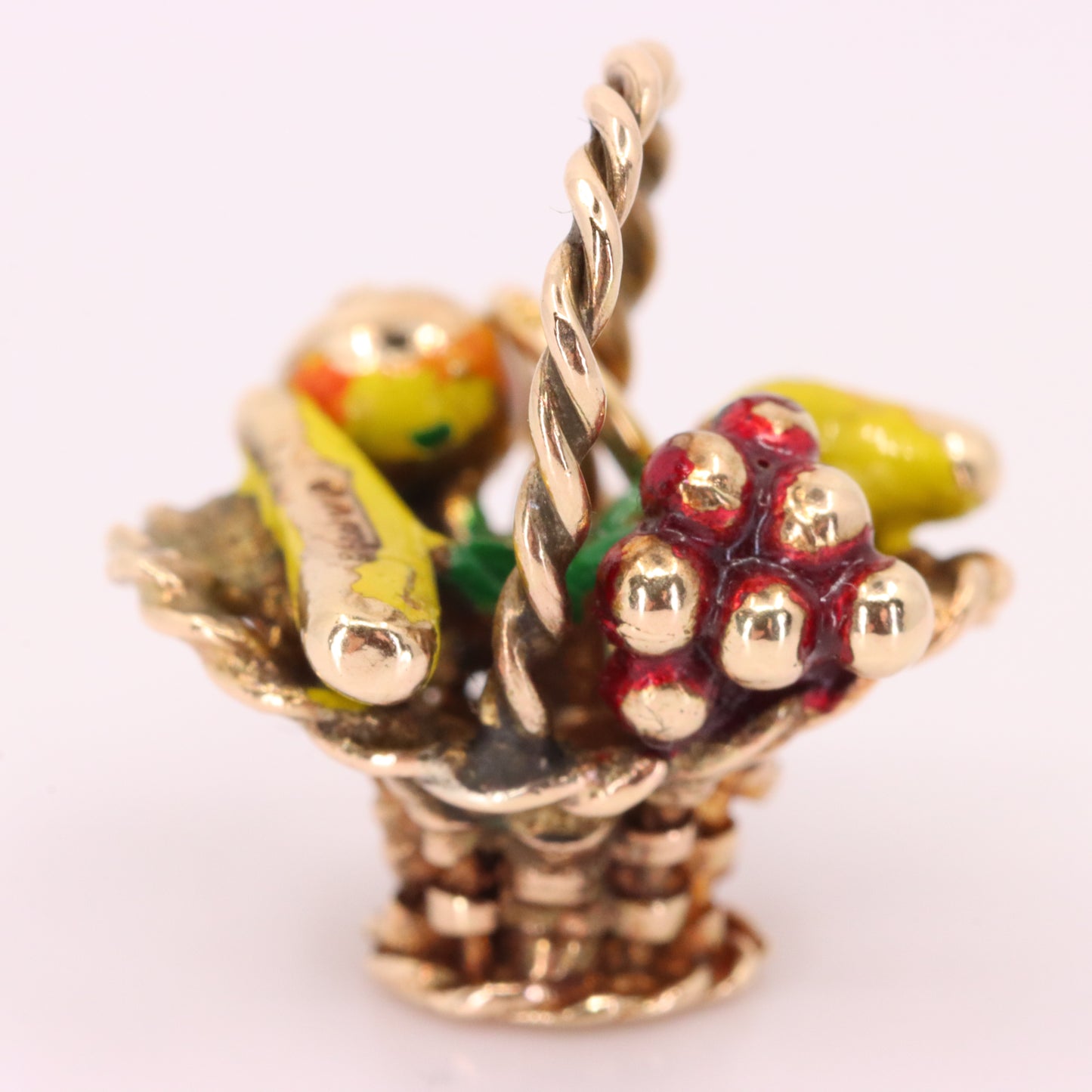 Vintage 9ct Hallmarked Gold Enamel Fruit Basket Charm Pendant Collectible Gift