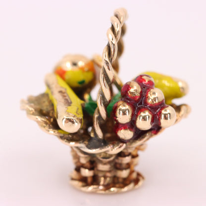Vintage 9ct Hallmarked Gold Enamel Fruit Basket Charm Pendant Collectible Gift